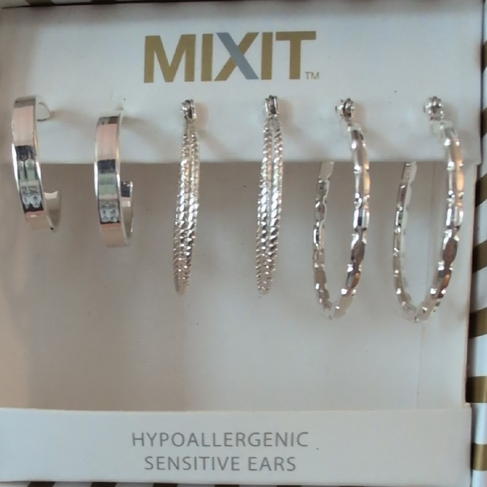 Mixit Hypoallergenic Silver Hoop Earring Set